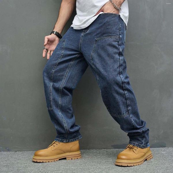 Pantalones vaqueros de hombre para hombre tubo recto Cargo Retro Hip Hop pantalones con bolsillo Vertical Casual Denim pantalones largos masculinos