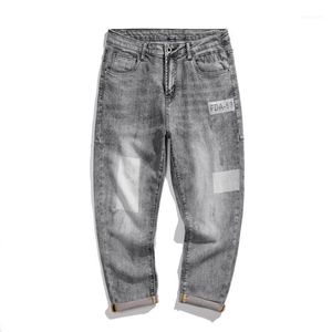 Jeans pour hommes 2022 été Stretch gris pantacourt sarouel décontracté Streetwear Patchwork Homme Pantalon Homme