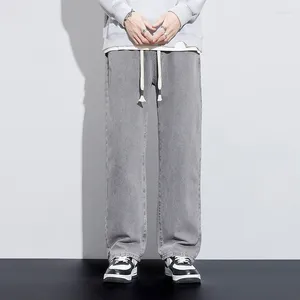 Pantalones vaqueros para hombres para hombres pantalones holgados pantalones de pierna ancha ajuste suelto gris claro dibujo cintura elástica ropa de hombre streetwear homme