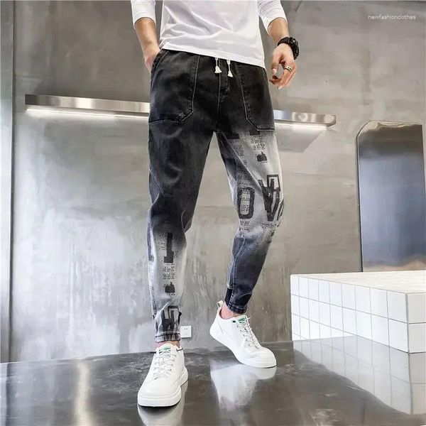 Jeans para hombres Pantalones de color de gradiente Harem Graphic Male Cowboy Pants recortado Tendencia de verano 2024 Ropa de otoño de alta calidad