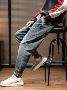 Herenjeans voor mannen harembroek brede been los fit retro blauw baggy man zakken ontwerper streetwear herenkleding volledige lengte