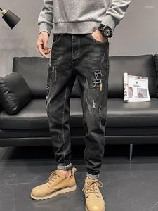 Herenjeans voor heren Slim Fit Gescheurde broek Strakke pijp Mannelijke Cowboybroek met gaten Mager Zwart Gescheurd Gebroken Gewassen Herfstkleding