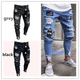 Herenjeans voor mannen rekbare gescheurde magere borduurwerk designer denim broek Europese stijl straat casual broek mode man gat Jeanmen's