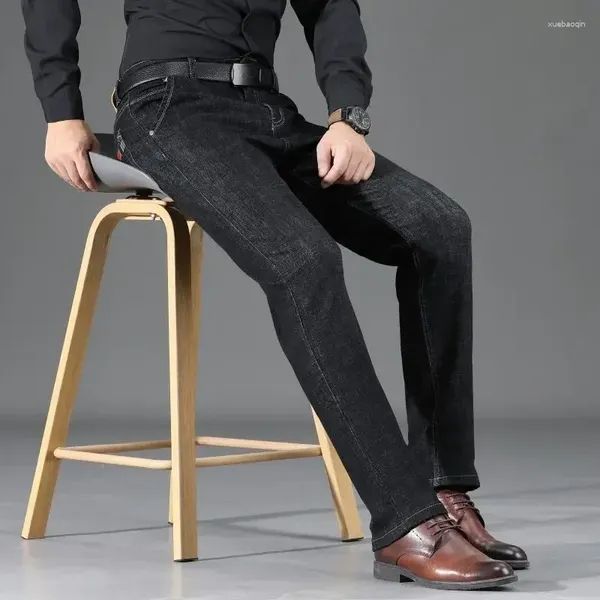 Jeans pour hommes pour hommes avec poches pantalons de haute qualité bleu clair mâle cowboy pantalon droit vêtements de travail automne vêtements baggy en xs