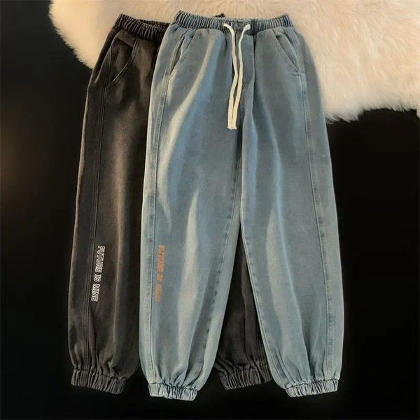 Jeans pour hommes pour hommes avec pantalon imprimé noir mâle cowboy pantalon recadré luxe coton doux Y2k streetwear denim xs
