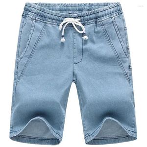 Jeans masculins Trade extérieur 2024 Été mince cordon élastique décontracté pantalon en denim droit usé