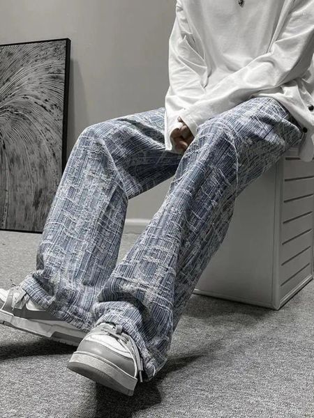 Jeans para hombres Foufurieux American Tie Dye Hombres de gran tamaño Pantalones rectos de pierna ancha 2023 Moda coreana Gótico High Street Style Tendencia