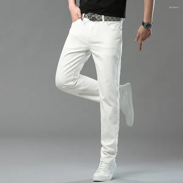 Jeans pour hommes quatre saisons couleur blanche pour homme droit slim fête cool pantalon décontracté denim grande taille rouge rose pantalon