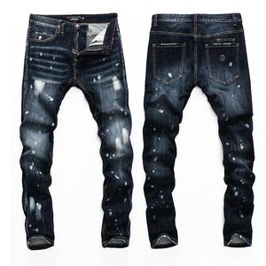 Jeans pour hommes quatre saisons mince PP lavé noir forage serré stretch décontracté mode go-go tendance dans le trou de taille petite jambe 3337