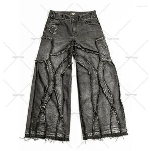 Jeans pour hommes Bords effilochés Délavé Gothique 2024 Mode Casual Punk Rock Lâche Pantalon à jambes larges Streetwear