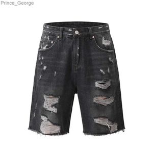 Jeans pour hommes Frog Drift Style américain Vintage Rap Lâche Trou Zipper Droite Été Simple Tendance Pantalon Jeans Shorts Pour Hommes Femmes LavableL2403