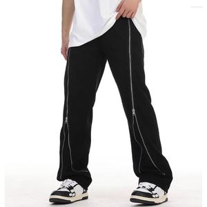 Jeans pour hommes avant longue fermeture éclair noir décontracté Baggy Cargo pantalon et femmes Y2K droite Hip Hop pantalon ample surdimensionné salopette