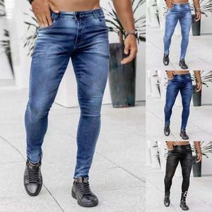 Jeans pour hommes FUAMOS Mode personnalisée Skinny Street Trendy Européenne Américaine Coton Droit Denim Pantalon Jeunes Leggings