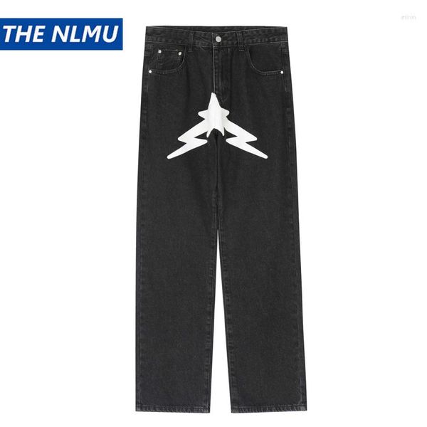 Jeans pour hommes drôles hommes Streetwear Harajuku Hip Hop étoile imprimé mode bleu droit Denim pantalon
