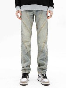 Pantalones vaqueros para hombre Gaojie American Retro Costura Jeans Pantalones rectos sueltos para hombre Pantalones Ropa de diseñador Hip hop Jeans Ropa de calle Denim Z0225