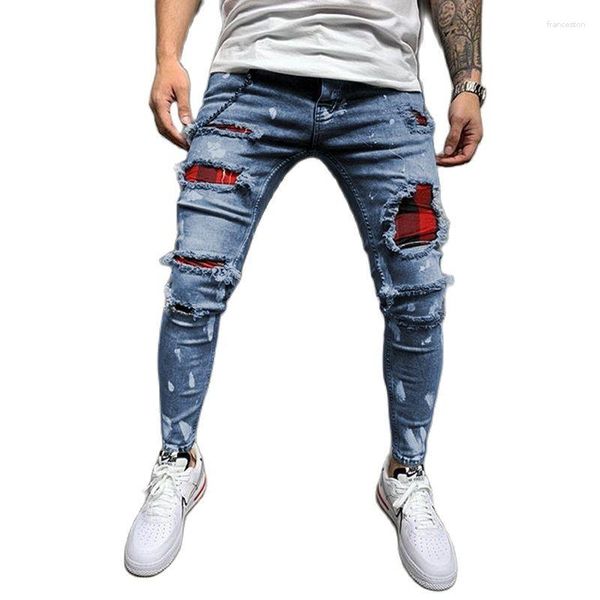 Jeans pour hommes Garmenting Mens Skinny Demin Pantalon Homme Mode Patchwork Trou Ripped Streetwear Pantalon effiloché