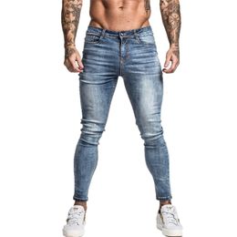 Heren jeans gingtto elastische taille mager stretch gescheurde broek streetwear s denim blauw 221124