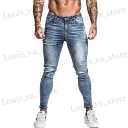Jeans masculin gingtto jeans masculine élastique jeans serrés mens 2020 pantalon déchiré élastique t-shirt pour hommes jeans jeans bleu t240411