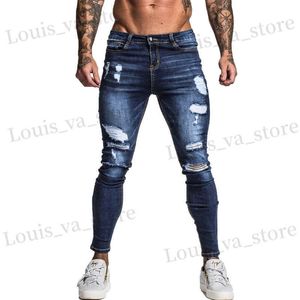 Jeans masculin gingtto hommes skinny stretch réparé jean bleu bleu foncé hip hop super skinny slim fit coton grande taille zm34 t240411