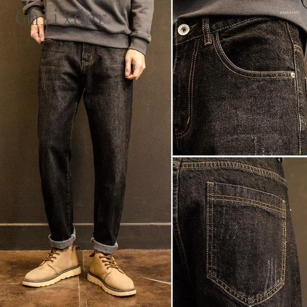Jeans pour hommes Gmiixder coréen élégant automne hiver pantalon droit lâche style hong kong polyvalent décontracté simple pantalon long