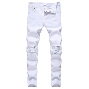 Jeans pour hommes Godlikeu Blanc Hommes Déchiré Mort Noir Skinny Denim Hip Hop Bouton Stretch Drop Delivery Vêtements Vêtements Dhl7F