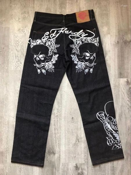 Jeans masculin Gothic Pattern Imprimé Y2K Mens Retro Hip Hop Baggy Punk Harajuku pour hommes Ligne large Streetwear décontracté noir