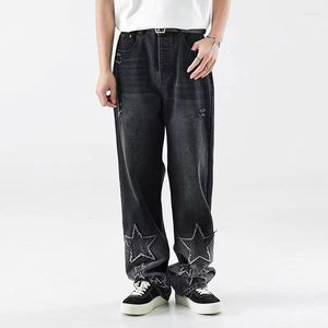 Jeans pour hommes Gradient Color Stars Broderie Washed Hommes et femmes Straight Loose Casual Y2K Denim Trouses Pantalon cargo surdimensionné