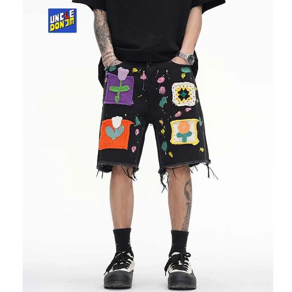 Jeans pour hommes Graffiti denim shorts pathches fleur jeans hommes vibe style baggy jeans streetwear hommes cargo pantalons hommes y2k jeans pour hommes unisexe 231115