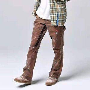 Jeans pour hommes Graffiti encre peint jambe large pantalon évasé hommes Streetwear droit Jeans décontractés Harajuku lavé rétro pantalon en Denim ample 230220