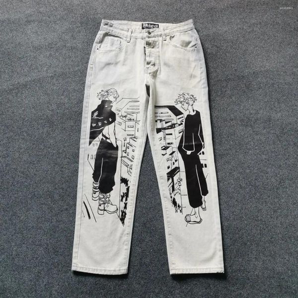 Jeans pour hommes Graffiti Pantalons Coton Lâche Hommes et femmes avec la même mode coréenne Super Cool Couples Wear 2024