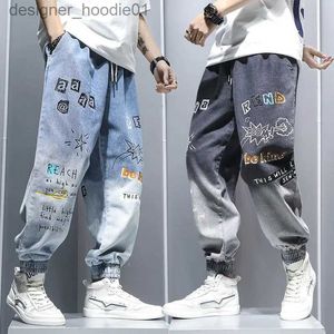 Jeans pour hommes graffiti jean jeans de pantalon hip hop gradient masculin harem cartoon lâche pantalon de cheville décontracté jean denim cargo pour hommes l231129