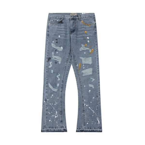 Jeans pour hommes Graffiti lavage Y2k Micro Flare Denim pantalon hommes Patchwork trou Denim jean Swag Hip Hop peinture bords rugueux jean mince 230823