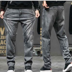 Jeans pour hommes gris hommes pantalons extensibles à jambe droite lâche ligne couture haute rue Denim pantalon taille 28-44