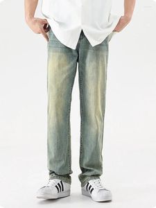 Herenjeans groen en oudblauw gewassen voor heren, slim fit, comfortabele losse Amerikaanse lange broek, wit in stijl