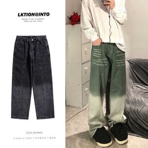 Heren jeans groen zwarte baggy jeans heren mode retro casual rechte jeans heren streetwear hiphop losse wijde poot denim broek heren broek z0301