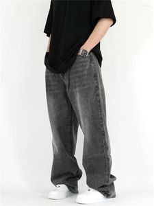 Jeans pour hommes gris blanchi ample Vintage droit pour hommes printemps lavé décontracté Streetwear Hip Hop taille moyenne pantalon en Denim