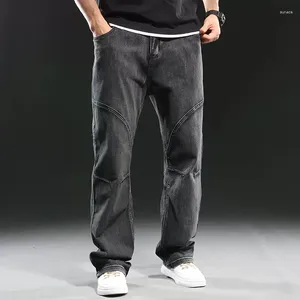 Heren jeans grijze patchwork denim broek plus maat 44 mode los rechte broek mannelijke jean bottoms mannen kleding