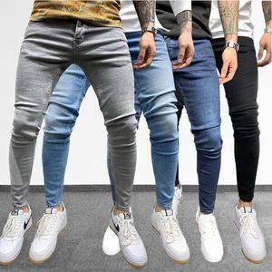 Herenjeans grijs pure kleurjeans mannen elastische taille skinny jeans mannen strekken geen gescheurde broek streetwear zwarte heren denim broek 220827