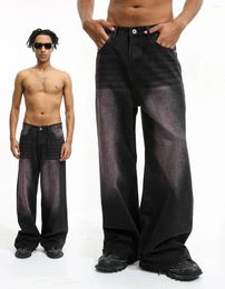 Jeans pour hommes gris violet lavé pour l'automne 2024 tube droit coupe ample américaine rétro jambe large pantalon long décontracté