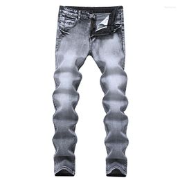 Herren-Jeans, grau, schmal, kleine Füße, lange Hose, vielseitige Stretch-Freizeitkleidung