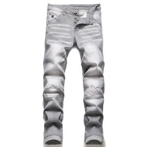 Heren jeans Grijze splitsingen Mannen Skinny Casual Katoen Classic Ripped Denim voor Rechte Slanke Fit Harajuku Biker Jean Kleding