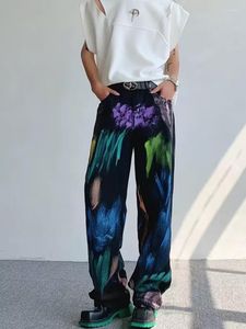 Heren jeans hand -geschilderde olieverfschildering kleur verf mode luxe Europese ontwerp feeststijl kleding