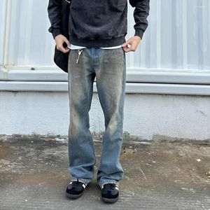 Jeans pour hommes faits à la main en détresse boue teint sale baggy bleu pour hommes salopette décontractée droite harajuku pantalon en denim lâche