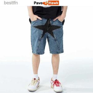 Jeans pour hommes Harajuku Denim Shorts hommes étoile broderie surdimensionné Hip Hop lavage bleu jean Cargo Shorts été décontracté lâche basket-ball BerdaL231208