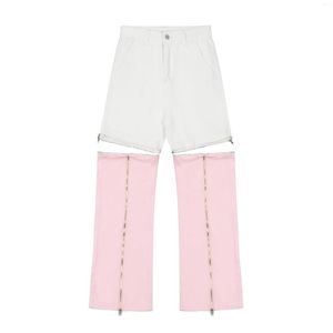 Heren Jeans Harajuku Afneembare Patchwork Micro Denim Broek Street Wear Mode Rits Up Colorblock Wijde Pijpen Baggy Heren Kleding