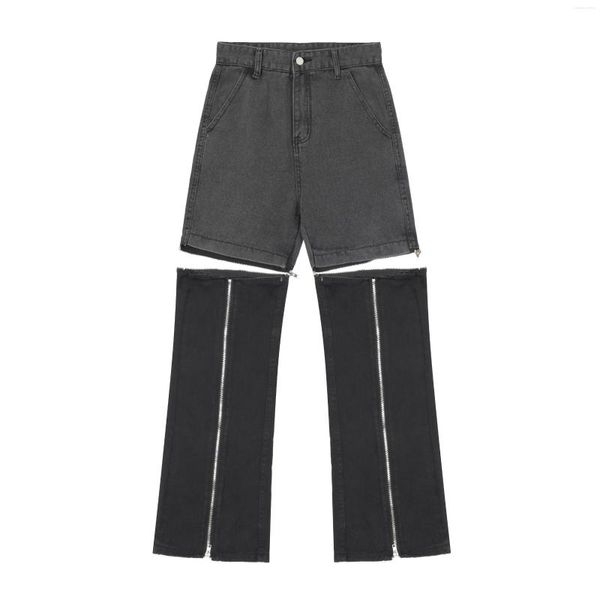 Jeans pour hommes Harajuku détachable Patchwork décontracté Denim pantalon haute rue mode fermeture éclair vers le haut Colorblock jambe large Baggy hommes vêtements