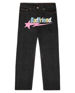 Jeans voor heren Harajuku mode punk rock wijde voet broek streetwear Y2k jeans hiphop badfriend brief afdrukken baggy zwarte broek 230814
