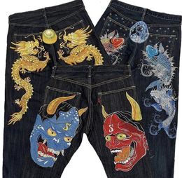 Jeans pour hommes Harajuku gothique style américain taille haute jean hommes y2k baggy haute rue hip hop mode tendance droite large jambe jeans imprimer hommes 230829