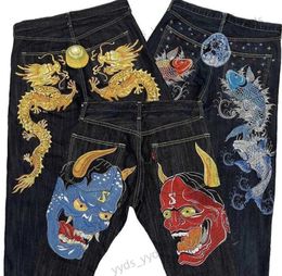 Jeans para hombres Harajuku gótico estilo americano cintura alta jean hombres y2k baggy high street hip hop moda tendencia recta pierna ancha jeans estampado hombres T231123
