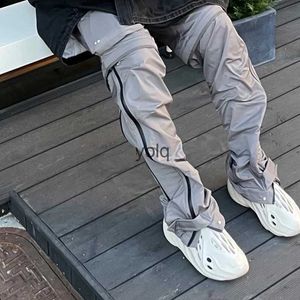 Jeans pour hommes Harajuku Heavy Industry Pantalon cargo fonctionnel surdimensionné Fermeture éclair latérale pour hommes Ltifonctionnel Lâche Casual Sangle Pantalon cargo Hip Hopyolq